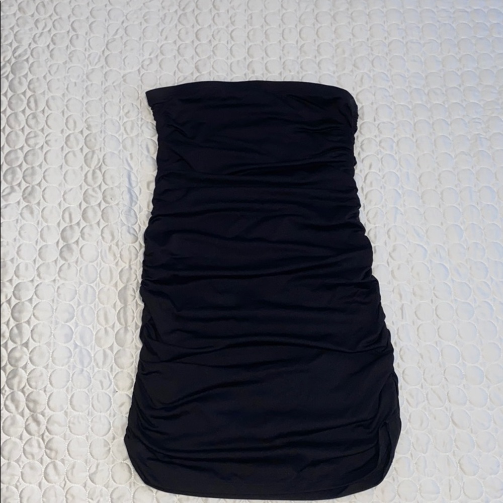 Women size 0 strapless Elastic black mini dress Lycra rushed sides bodycon y2k